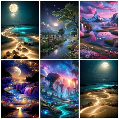 DIY Алмазная картина Красивый ручей Набор для вышивки крестом Мозаичное искусство Алмазная картина Полный круг Алмазное украшение для дома
