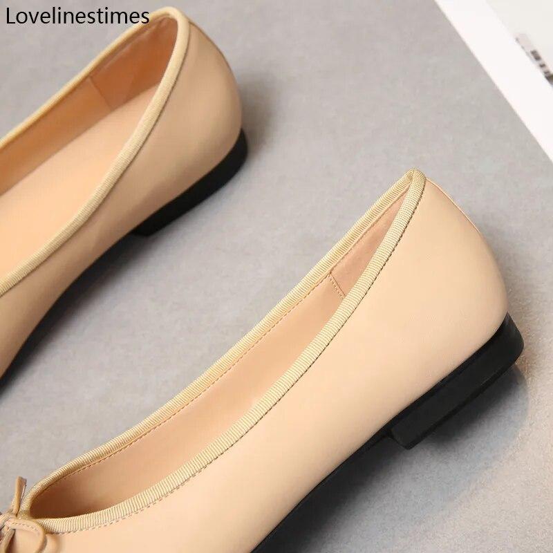 Ballet Flats Classic Shoes Women Basic 2024 Leather Tweed Cloth Two Color Splice Bow Round Ballet Shoe Fashion Flats Women Shoes