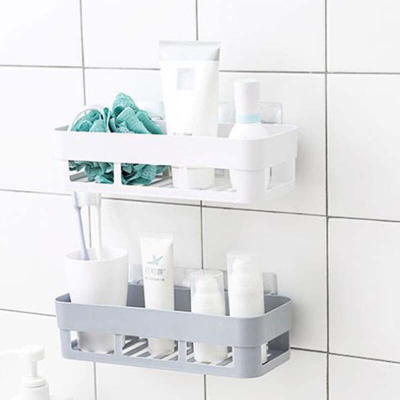 Punch-free Bathroom Shelf Plastic Wall Hanging Bathroom Storage Rack Basket No Trace Stickers ADM