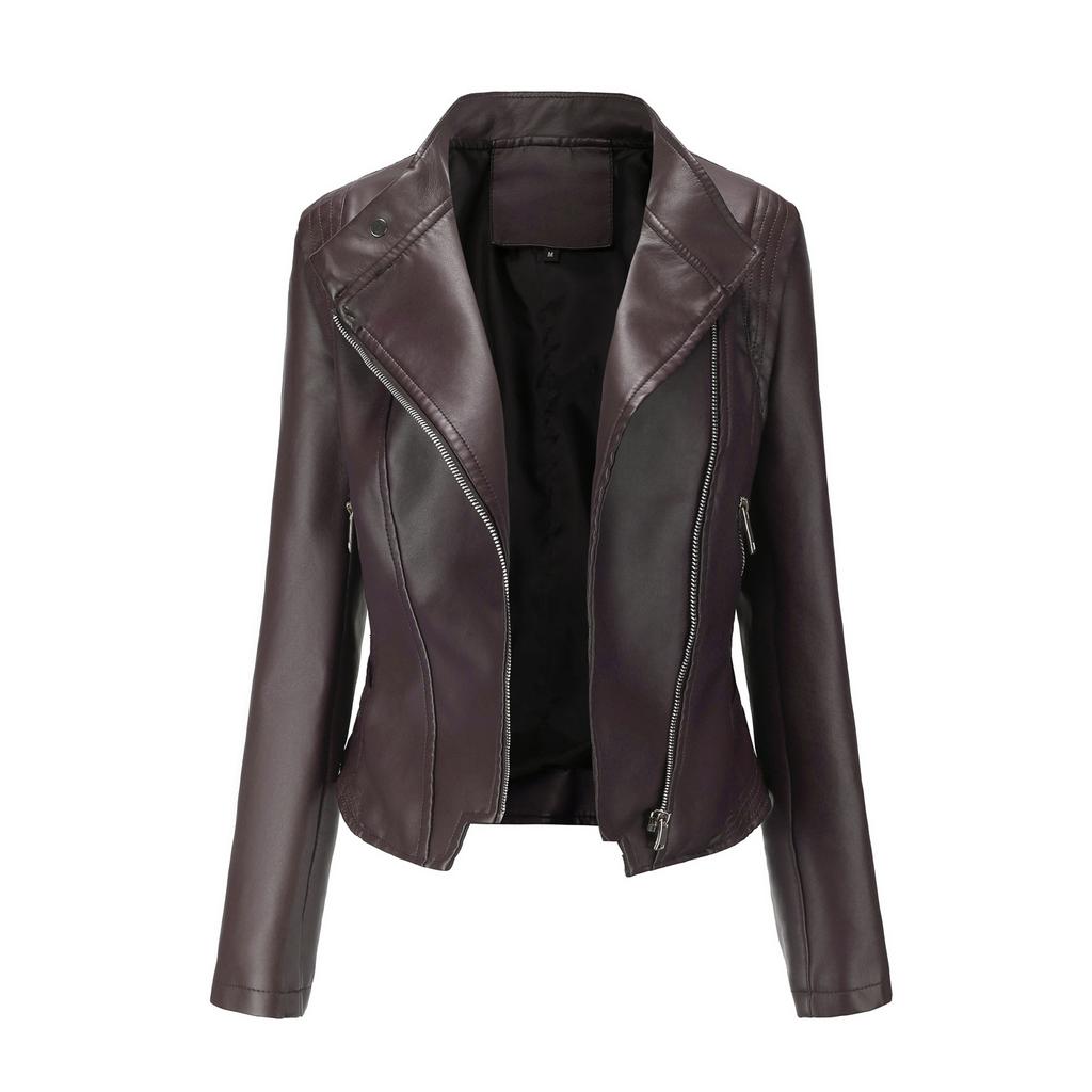 New PU Lapel Women's Slim Leather Jacket for Women Spring and Autumn Thin Long-sleeved Jacket Short Women's Jacket