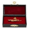Gold Miniature Trumpet Shaped Lapel Brooch Pin Brass Exquisite Mini Musical Instrument Brooch with Storage Box