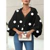 DAFIFY Women's Fashion Casual Spring Autumn Polka Dot Print Long Sleeve POLO Neck Blouses & Shirts