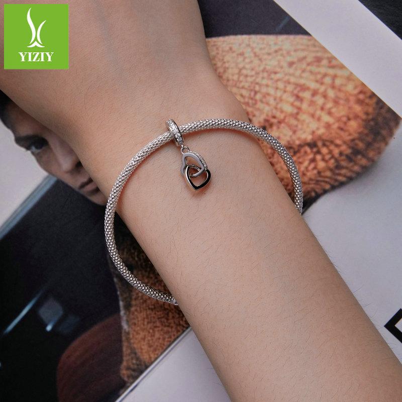 Серебряная подвеска в форме сердца S925, простой двойной кольцевой браслет любви для DIY, с бусинами Scc2455