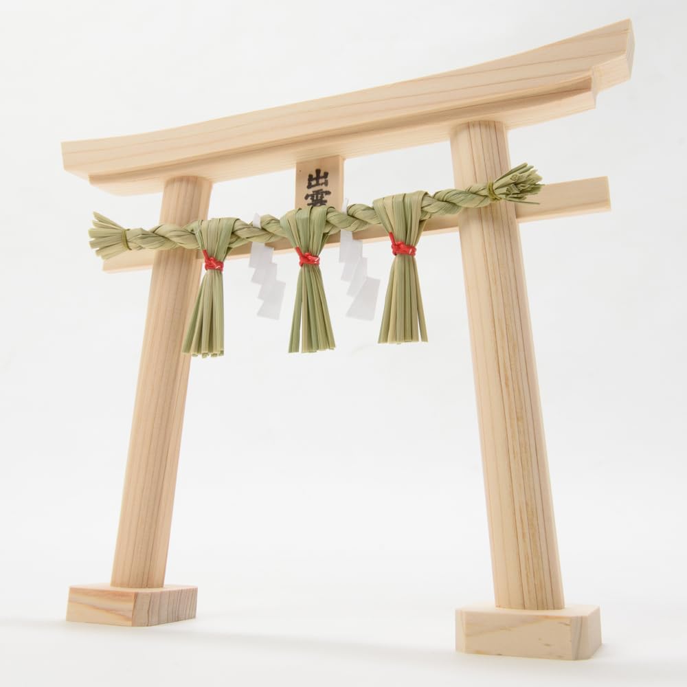 Hiranoya Torii Gate, Izumo Shimenawa, Shinto Shrine, Made in Japan with Hinoki Wood and Rice Straw, 19cm x 16cm