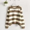 Autumn and Winter New Temperament Low Crew Neck Top Loose Chic Beautiful Sweater Striped Knitted Pullover Women