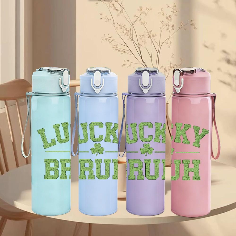 1PC Lucky Bruh Saint Patrick Text 750ml Color Plastic Sports Water Bottle Leakproof Flip Straw Lid Suitable for Sports Office Home Use
