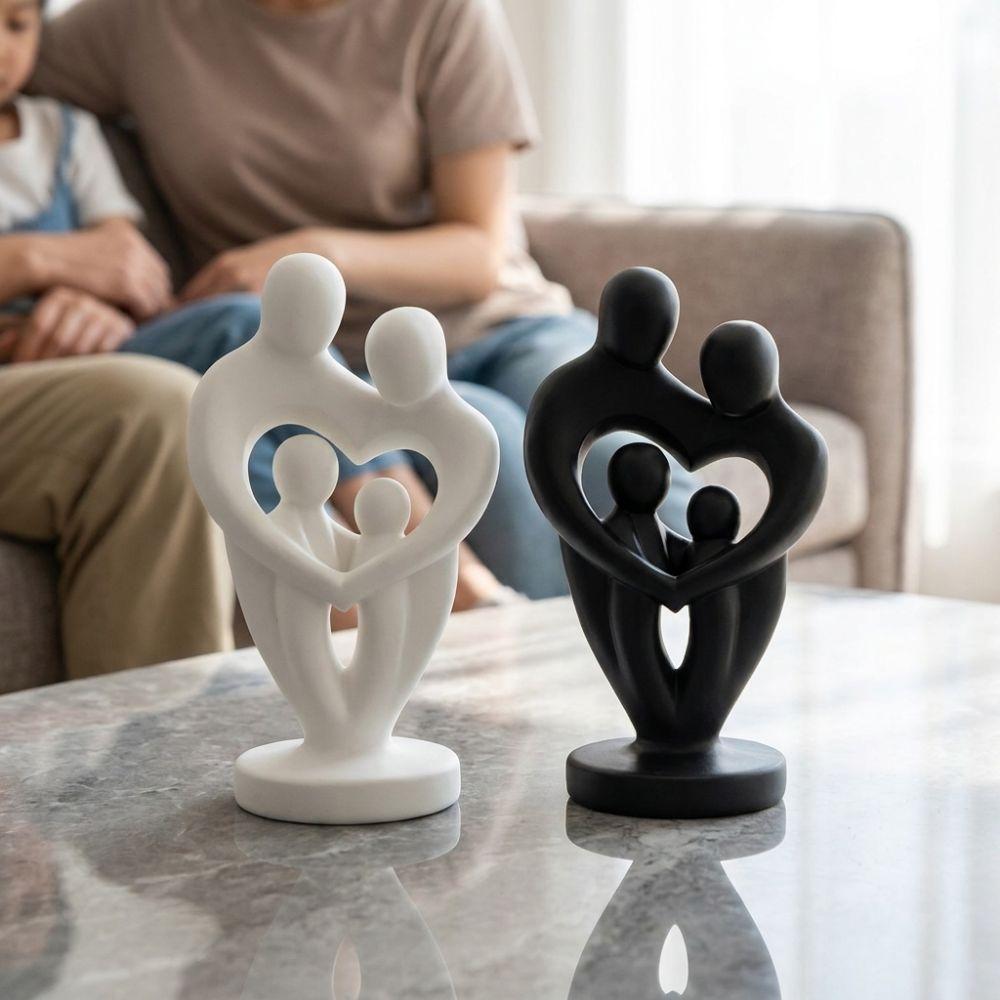 Plastic Minimalist Figure Statue Unique Sculpture of A Family of Four Office Decor