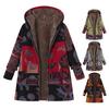 Women Winter Coat Retro Floral Print Hooded Thick Plush Zip-up Heat Retention Long