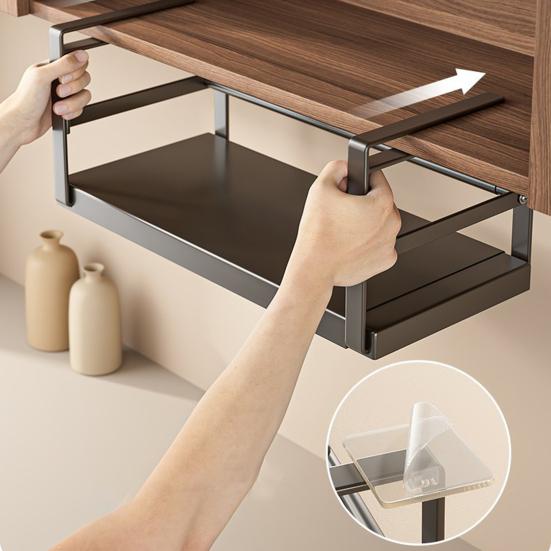 Yousheng Расширяемая полка для хранения под полкой, подвесная, без сверления, выдвижная, органайзер для шкафа под полкой, нержавеющая углеродистая сталь, для кухни, кладовой