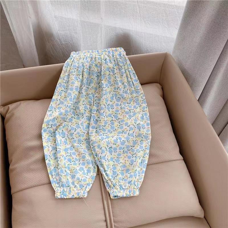 Children's Retro Floral Sun Protection Beach Pants with Mid-High Waist - Versatile Anti-Mosquito Summer Print for Girls