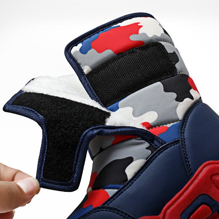 Детские зимние ботинки для мальчиков и девочек, водонепроницаемые, теплые, противоскользящие, для холодной погоды, камуфляжные, плюшевые, утолщенные, хлопковые ботинки