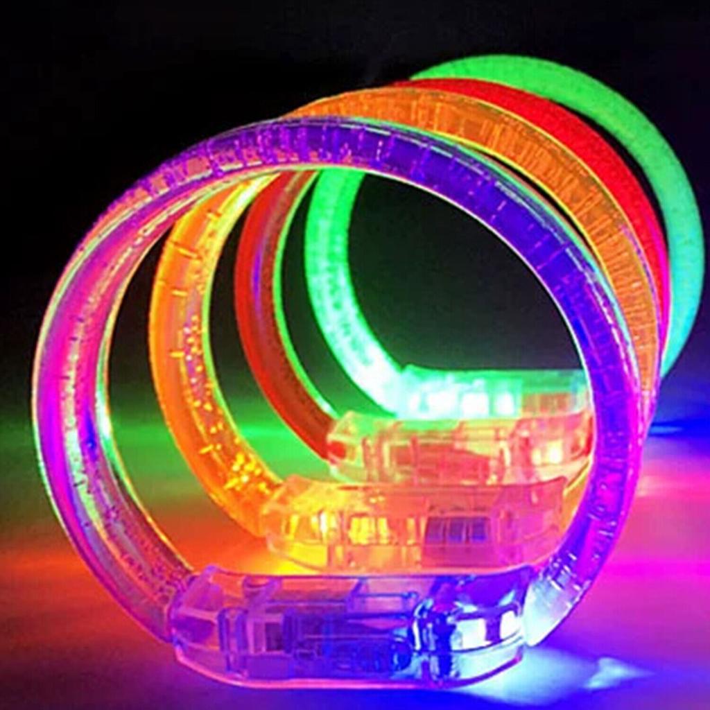 2pcs Light Up LED Bracelets Flashing Glowing Wrist Band Blinking Bangle Party Fun&