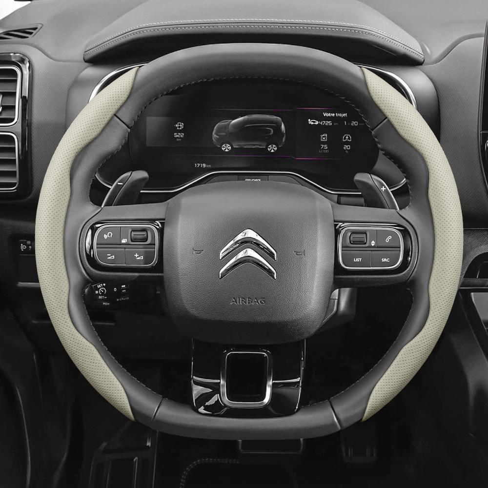 Suitable for Citroen Breathable Leather Steering Wheel Cover with Segmented Quick-Release Design, Non-Slip and Durable, for Models Such as C3,