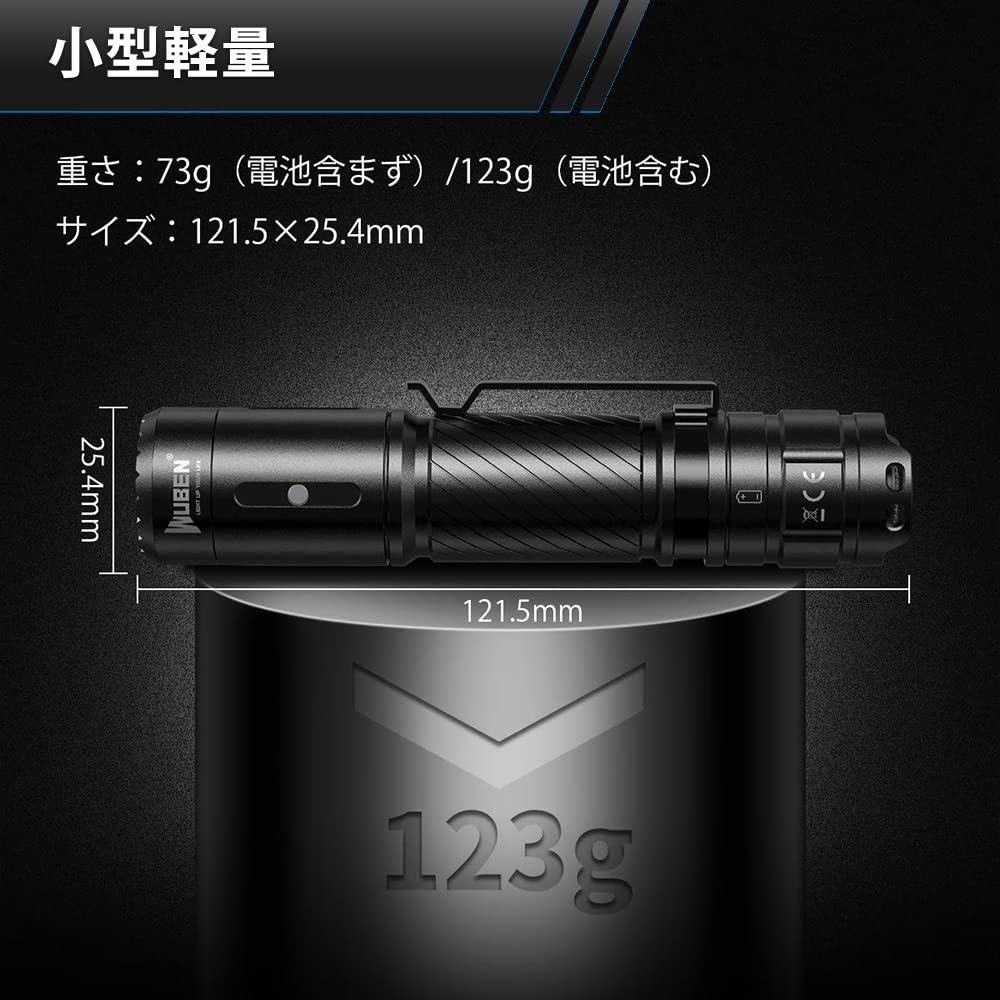 WUBEN C3 1200 Up to 179 Meters Beam Up to 143 Hours of Shockproof to Black Flashlight, Lumens, Distance, Type-C Charging, Use, 1.5 Meters,