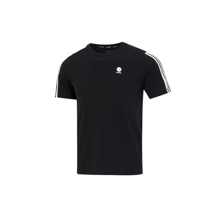 adidas Neo Solid Stripe Logo Повседневная футболка с круглым вырезом Мужские топы Черный HN8779