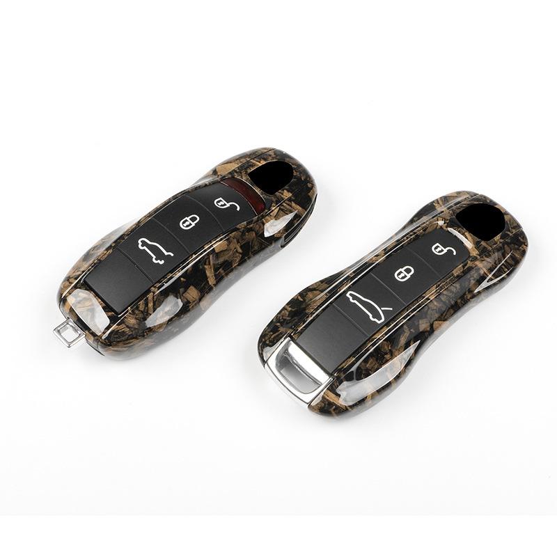 AABKS1 Luxury Plastics Wood Texture Design Car Key Case Fob Cover for Porsche Panamera Macan Boxster Cayman Cayenne 911 718
