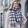 Autumn and Winter New Korean Style Plaid Scarf for Women Versatile Mid Length Shawl for Women Imitation Cashmere Tassel Scarf