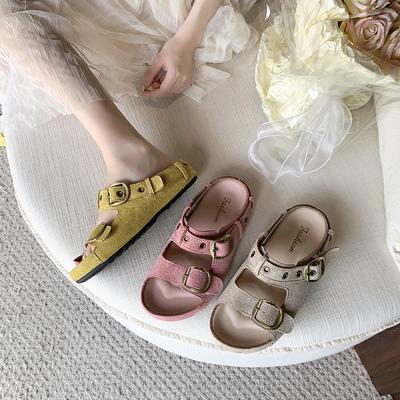 Роскошные розовые сандалии Birken Женский брендовый дизайн Замшевая кожзаменитель Ремешок с пряжкой Сандалии Женские Летние Повседневные Толстая подошва Мюли