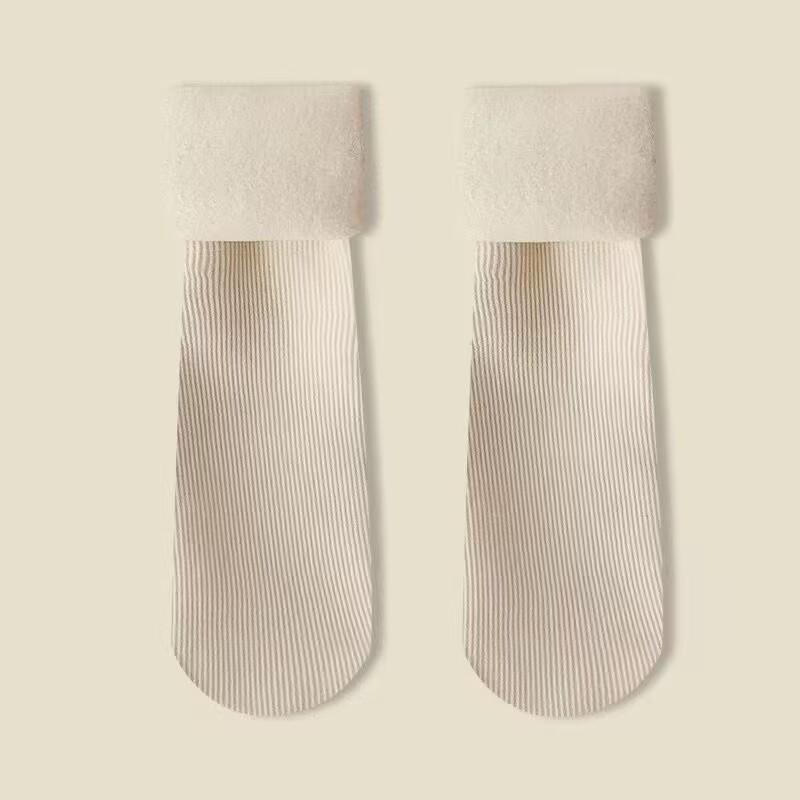 5 Pairs Of Fleece Thickened Snow Socks Thermal Striped Medium Tube Socks Heel-Less Floor Socks