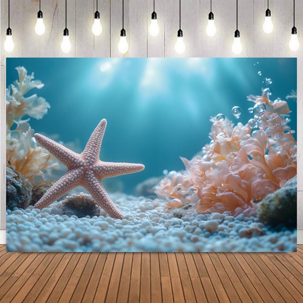 Sparkling Underwater backdrop Starfish Shells Romantic Ocean Theme Baby Shower Birthday Party Home Decor Photography Background3
