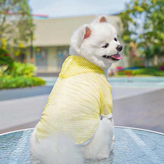 Одежда для домашних животных Легкая сетчатая ткань с капюшоном и коротким рукавом Дышащая одежда для защиты от солнца Легко стирается Быстросохнущая жилетка для домашних животных