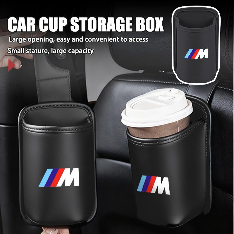 JFTX5 Leather Car Seat Cup Holder Hang Drink Storage Box Accessorie For BMW 1 3 5 7 Series M F01 F20 F10 F13 E52 E53 E60 E93