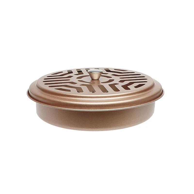 1PC Round Fireproof Mosquito Coil Box with Lid, Serrated Iron Coil Holder Tray, Outdoor Camping Tools