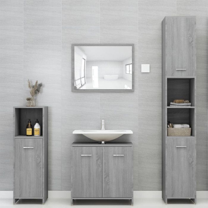 825838 vidaXL Bathroom Cabinet Sonoma Grey 30x30x95 Cm Engineered Wood