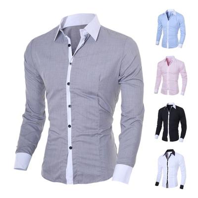 Осенне-весенняя мужская рубашка с отложным воротником, однобортная, контрастного цвета, приталенный кардиган с длинными рукавами и пуговицами, повседневная одежда средней длины, топ