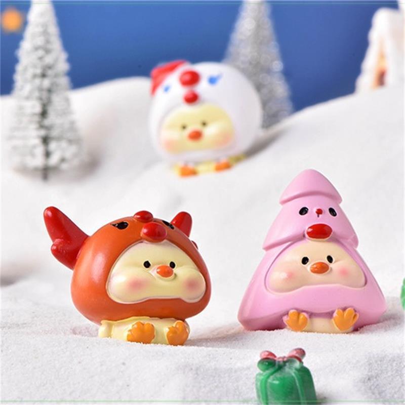 Mini Christmas Snowman Santa Hat Cartoon Animals Micro Landscaping Ornaments Resin Car Ornaments Christmas Decoration Gifts