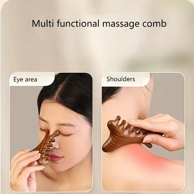 Подарок на День матери - Инструмент для массажа лица/головы/тела 4-в-1 и расческа для волос - Натуральный деревянный скребок для ухода за кожей, ухода за кожей головы, расслабления меридианов