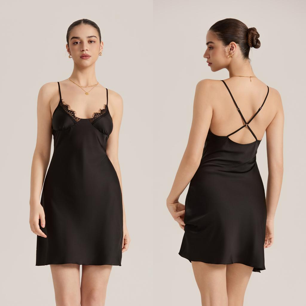 Summer Lace-Trimmed Sexy Strapless Satin Chiffon Nightdress for Women – Seductive Nightwear Mini Dress