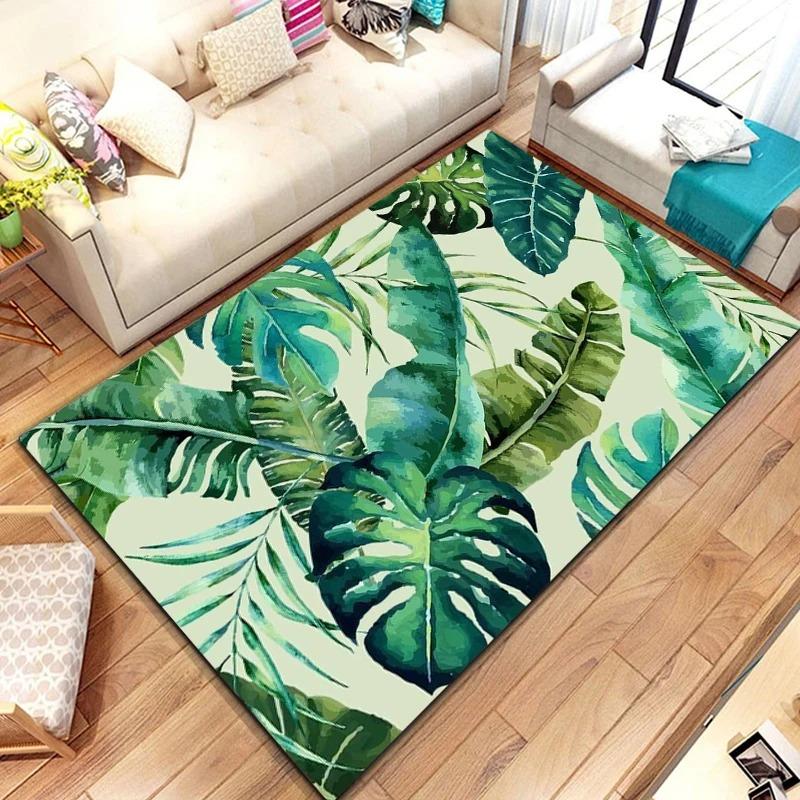 Tropical Leaf Pattern Carpet for Living Room Bedroom Plant Decor Floor Mat Non-Slip Kitchen Doormats Home Office Entry Foot Rug