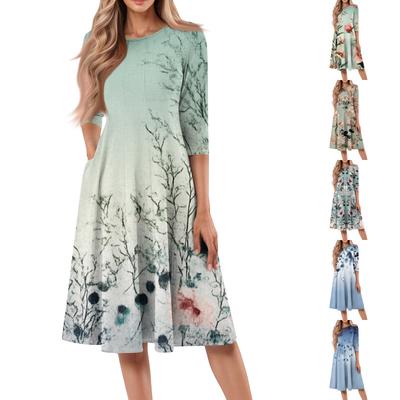 Женское повседневное модное платье миди с круглым вырезом и рукавом три четверти