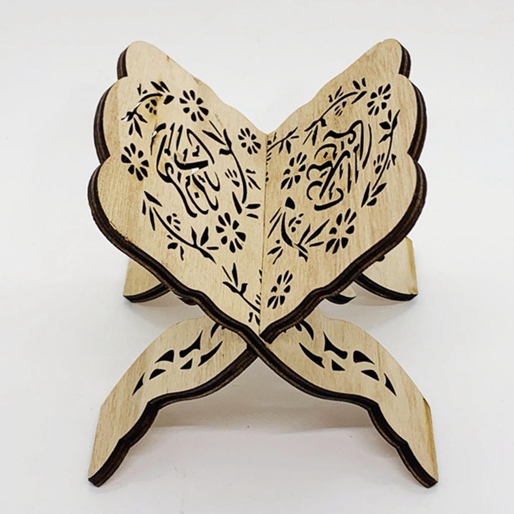 Muslim Book Holder Exquisite Engraving Beautiful Polished Wooden Folding Book Stand for Offices Living Rooms Type 1
