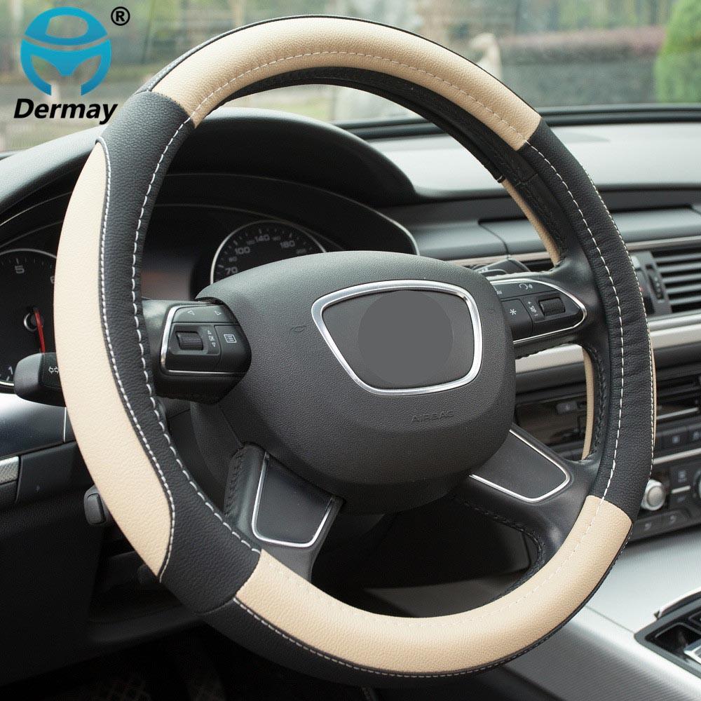 DERMAY 5 цветов кожаный чехол на руль спортивный стиль автомобильные чехлы, подходят для большинства автомобилей Стайлинг оптовая продажа с фабрики высокое качество