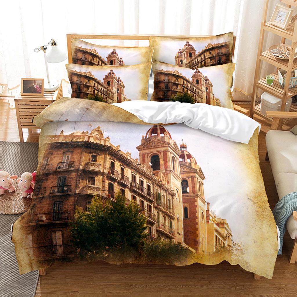 Building Famous Landscape Bedding Set For Bedroom Soft Bedspreads For Bed Home Comfortable Polyester Duvet Cover With Pillowcase