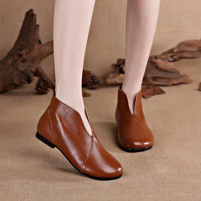 Первый слой коровьей кожи весенние повседневные полусапожки на плоской подошве Mori кожа женские сапоги круглый носок мягкая подошва глубокий вырез