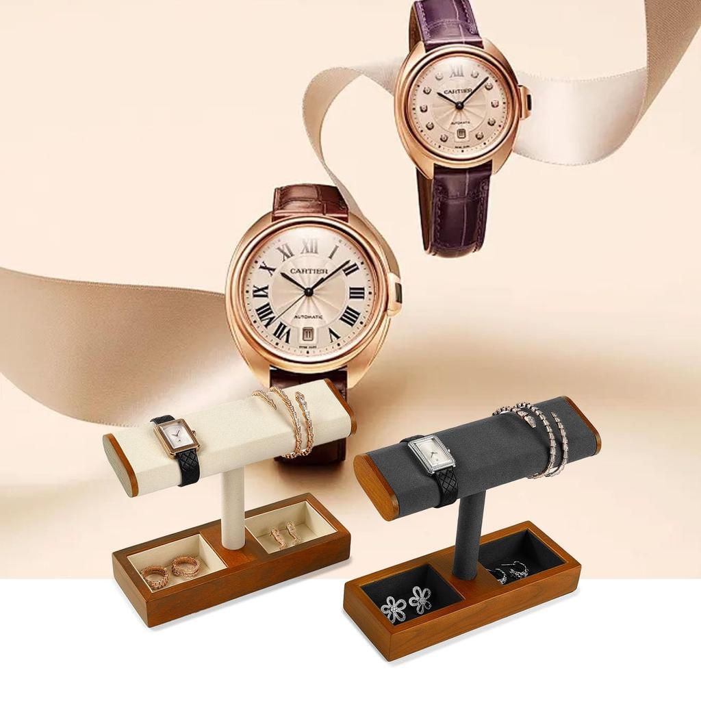 Woodten Solid Wood Watch Display Unisex Jewelry Display Organizer Holder for and Cufflinks Stand, Watches, Bracelets, Rings, (Black)