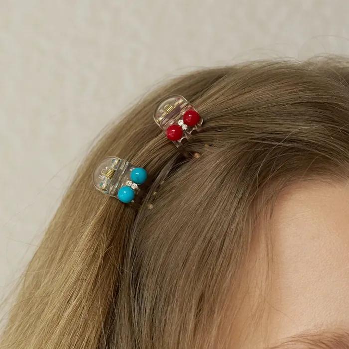 [2НАБОРА] мини заколка для волос с бусинами-шариками (5colors)