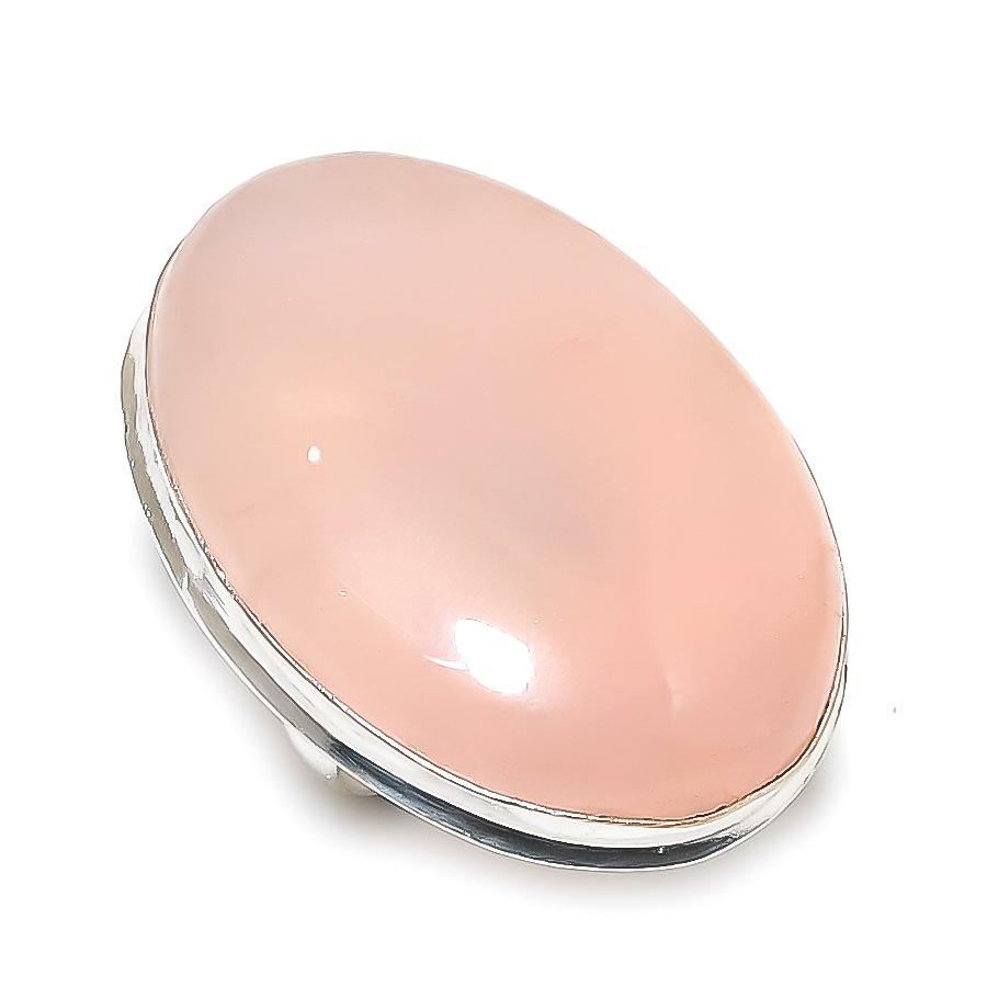 Natural Rose Quartz Gemstone 925 Sterling Silver Jewelry Ring Size 7 g2M96