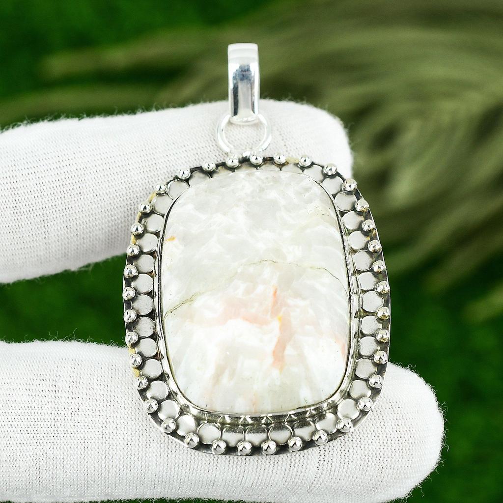 Подвеска из натурального сколецита, ручная работа, серебро 925 пробы, индийские украшения