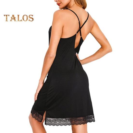 Женская кружевная ночная рубашка на тонких бретельках с V-образным вырезом, пижама, сорочка, платье для сна, летняя мягкая ночная рубашка