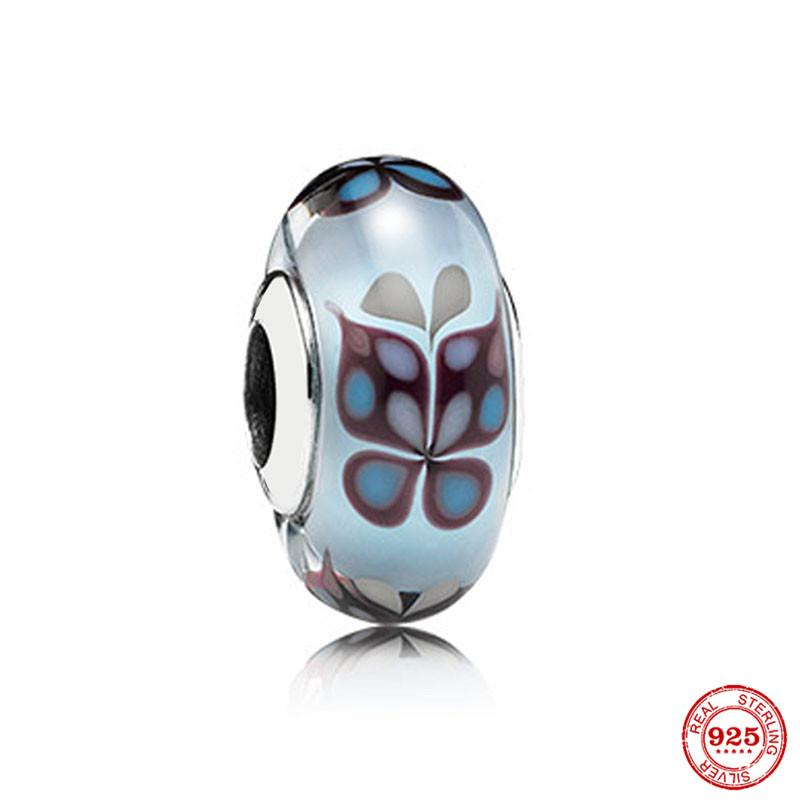 New S925 Sterling Silver Plated Pink Red Green Blue Murano Glass Bead Charm Fit Original Bracelet DIY Jewelry For Girl