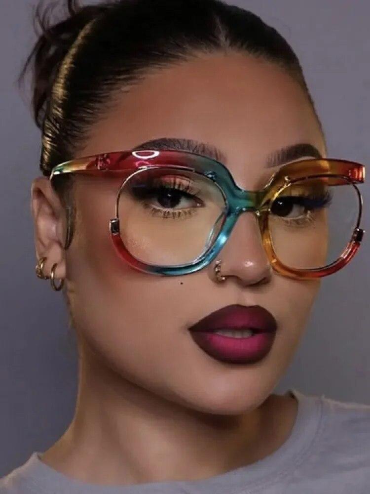 2023 Ins Rainbow Frame Fashion Retro Round Anti Blue Light Women Glasses Vintage Oversized Colourful Frame Clear Eyeglasses