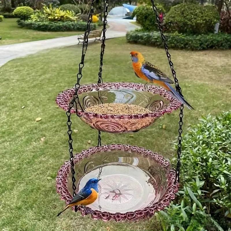 Bird Feeder And Bird Bath Hanging Decor With Automatic Feed System For Garden And Balcony