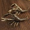 Retro Brass Lobster Ornament: Small Pure Copper Handheld Tea Pet for Office or Table Decor