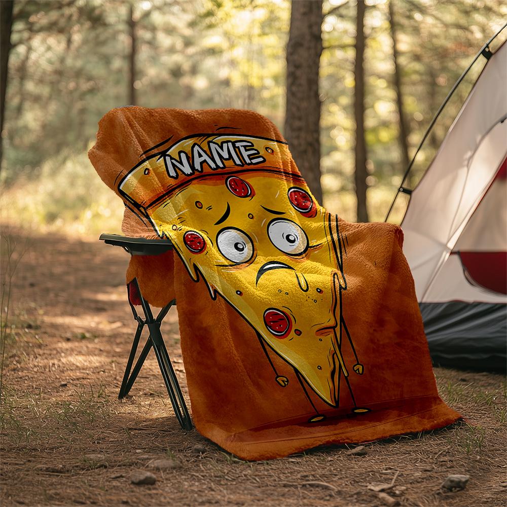 Pizza Slice With Sad Face And Pepperoni Toppings Flannel Outdoor Blanket Gift Blanket Comfortable And Soft Lightweight And Portable Suitable For All