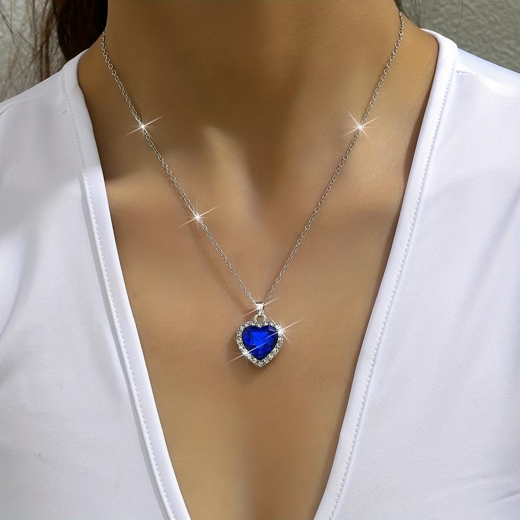 Birthstones Pendant Necklace Heart Shape Synthetic Gemstones With Full Shiny Zirconia Pendant Sparkly Neck Chain For Women