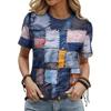 Women's Faux Denim Print T Shirts Streetwear Patchwork Casual T-Shirt 3D Printing Tops